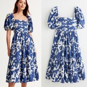 Abercrombie & Fitch Emerson Poplin Midi Dress Blue & White Size S